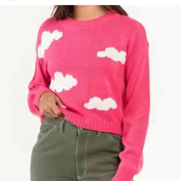 NEW! Made with Love By FCT Knit Sweater Pink White Clouds Plus 1X Acrylic $49‎ - Picture 1 of 13